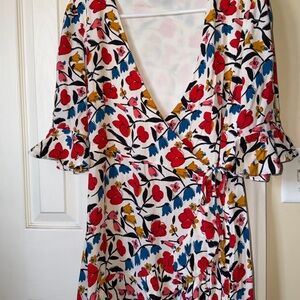 Zara Red and Yellow Floral Midi Dress size S